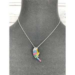 Girl's Tropical‎ Rainbow Gemstone Silver Parrot Pendant Fashion Necklace